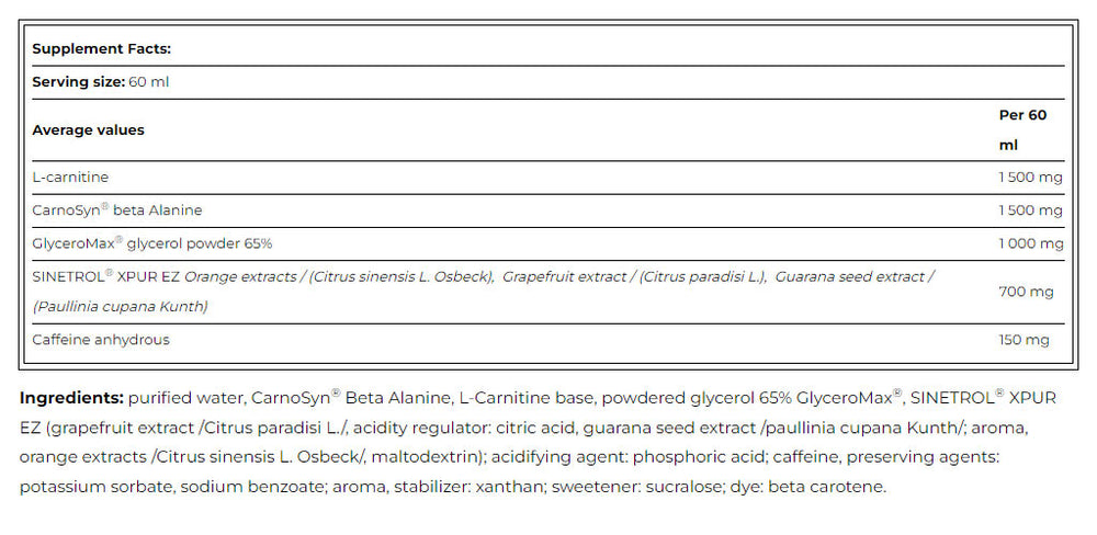 Amix X Fat Fat Burner Pre-Workout baksida med näringsinformation