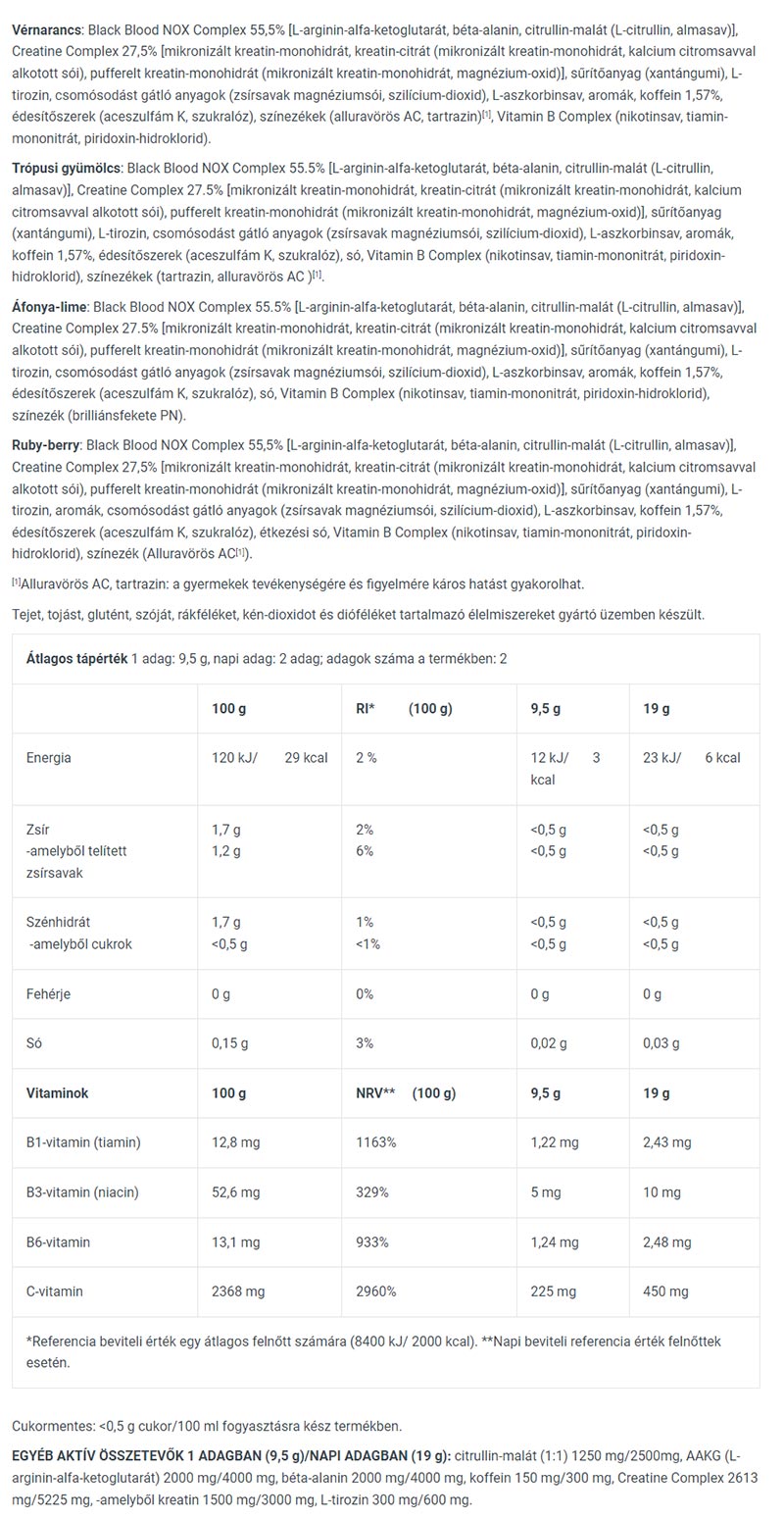 BioTechUSA Black Blood ingredienser lista