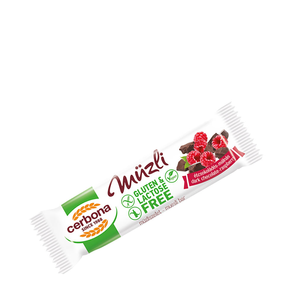 Cerbona - Gluten Free Dark Chocolate Raspberry Muesli Bar With Cocoa Coating - 35 g