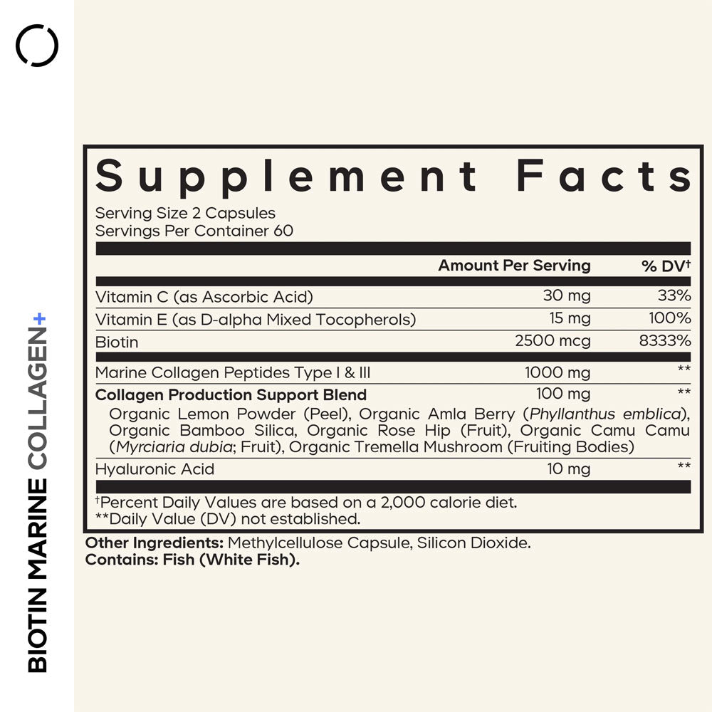 Codeage - Biotin Marine Collagen - 120 Vcaps - 120 Vegetable Caps