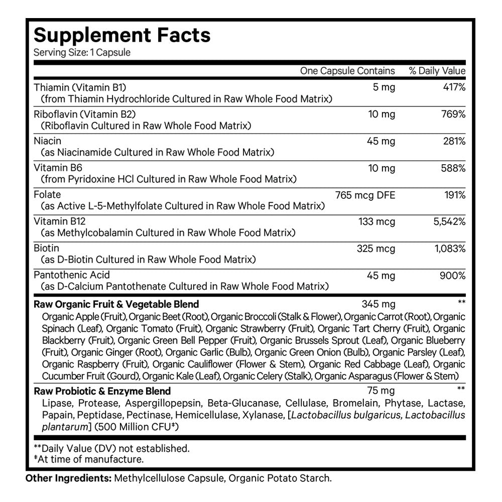 Codeage - Raw Vitamin B-Complex - 60 Vcaps - 60 Vegetable Caps