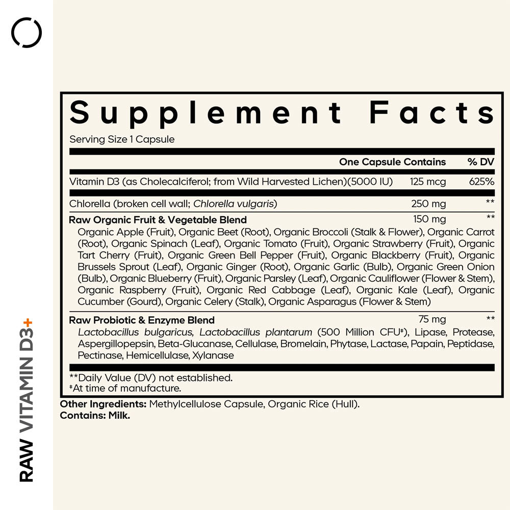 Codeage - Raw Vitamin D3+ - 60 Vcaps - 60 Vegetable Caps