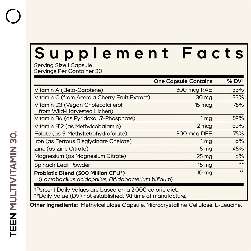 Codeage - Teen Multivitamin - 30 Vcaps - 30 Vegetable Caps