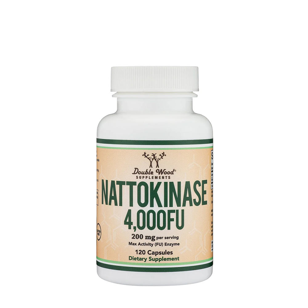 Double Wood Supplements Nattokinase baksida med näringsinformation