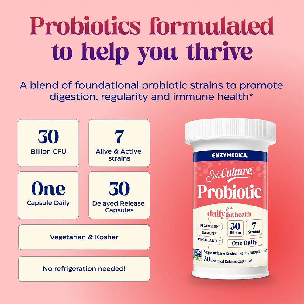 Enzymedica - Subculture™ Probiotic For Daily Gut Health - 30 Caps