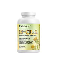 Fit & Lean N-CLA supplement bottle promoting belly fat reduction and healthy weight loss.
