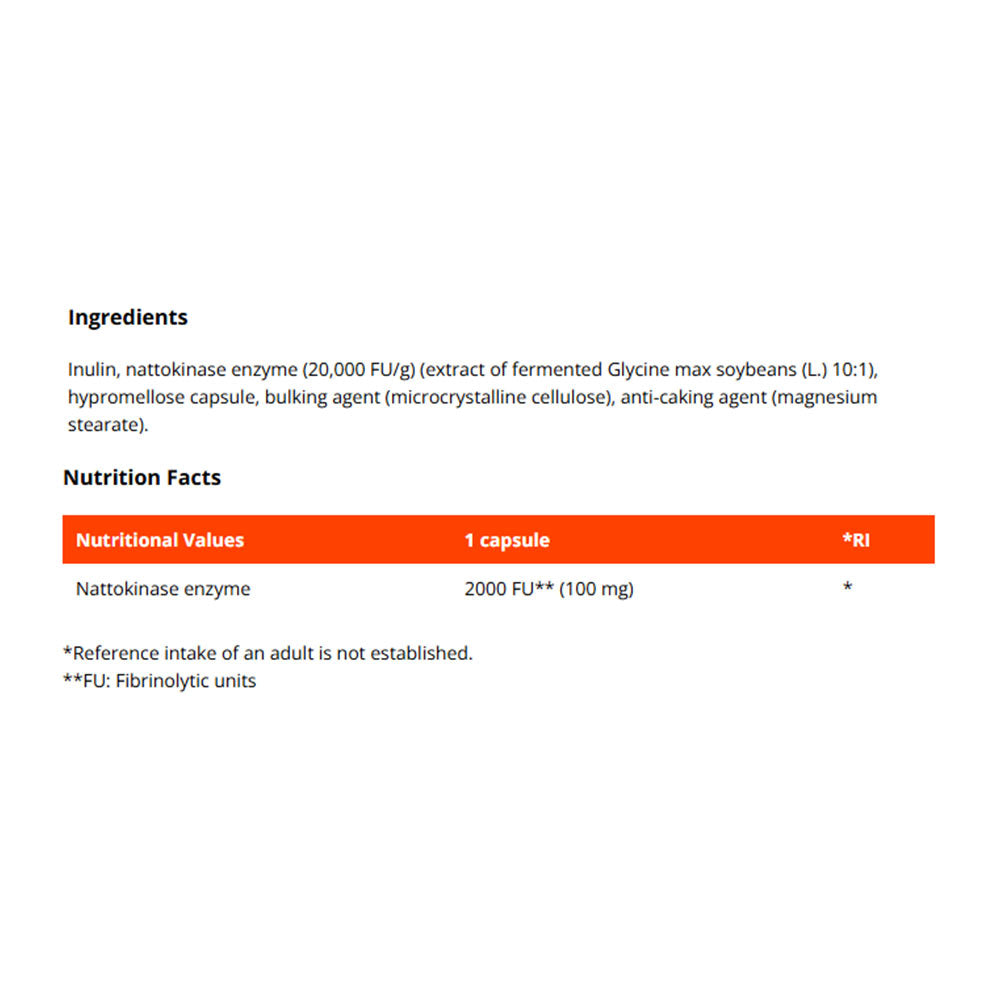 Nattokinase Enzyme baksida näringsfakta
