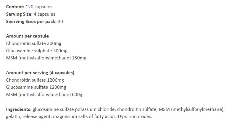 Weider Glucosamine Chondroitin baksida näringsfakta