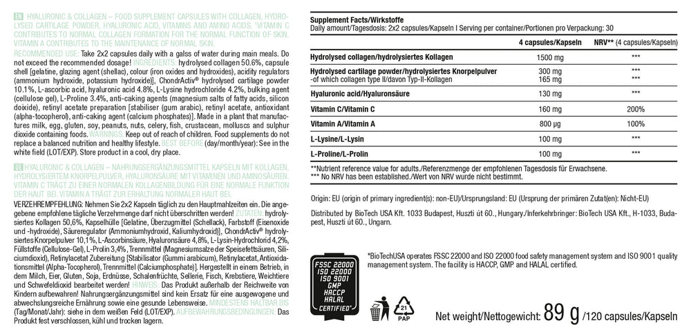 BioTechUSA Hyaluronic & Collagen kapsel detalj