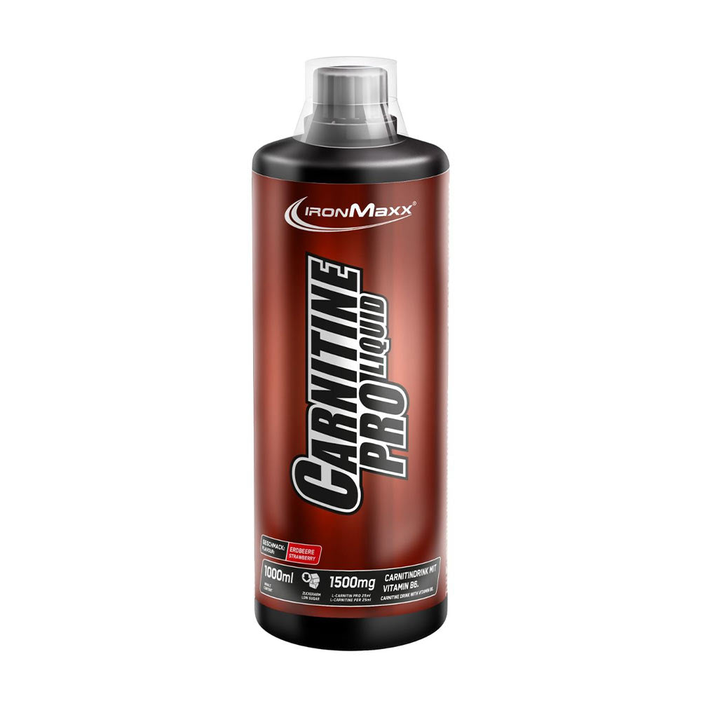 IronMaxx Carnitine Pro Liquid supplement bottle with high L-carnitine concentration and added vitamin B6.