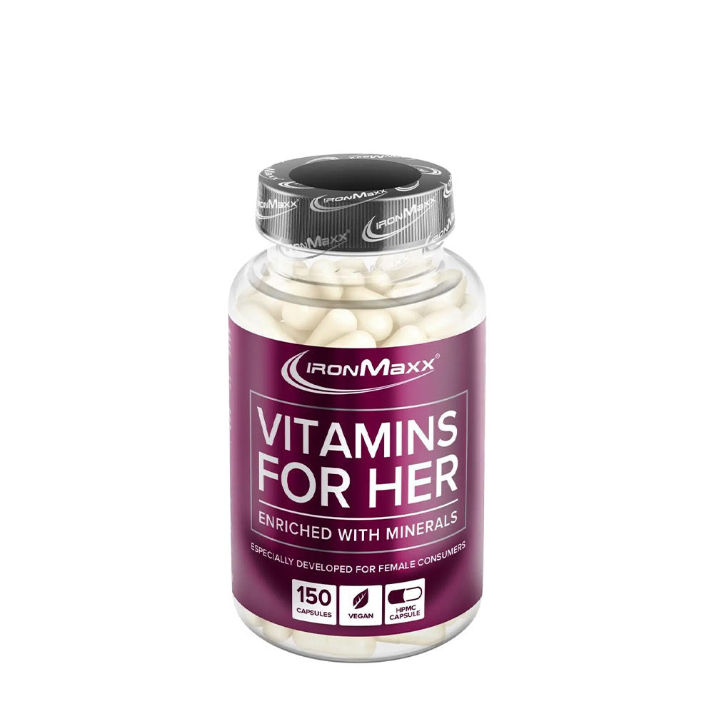 Ironmaxx Vitamins For Her, 150 capsules, enriched with minerals for women's health and well-being.