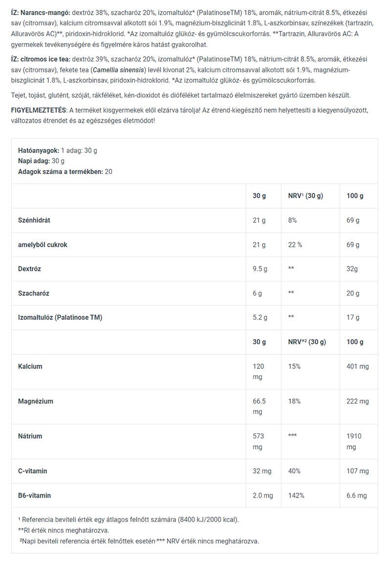 BioTechUSA IsoTonic baksida näringsfakta