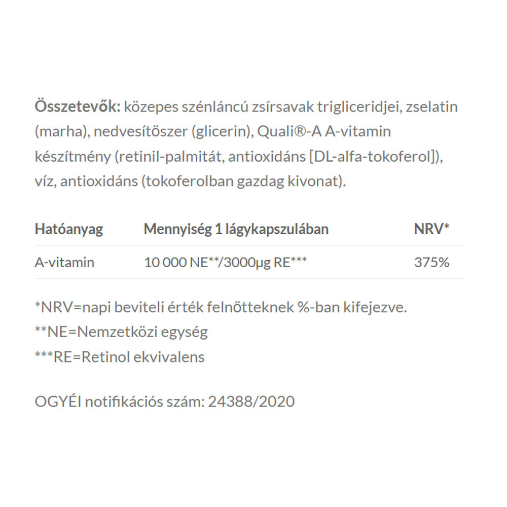 Jutavit Vitamin A näringsfakta etikett