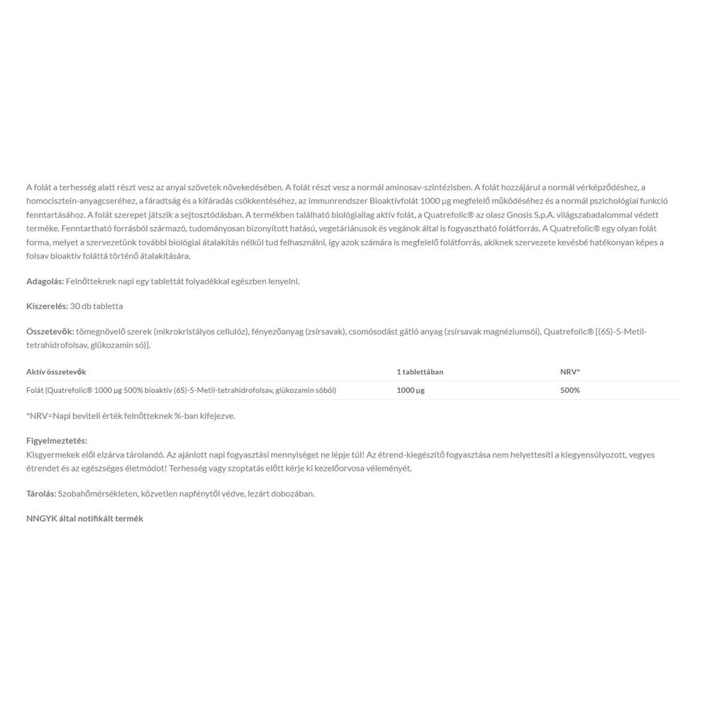 Jutavit - Bioactive Folate 1000mcg - 30 Tablets