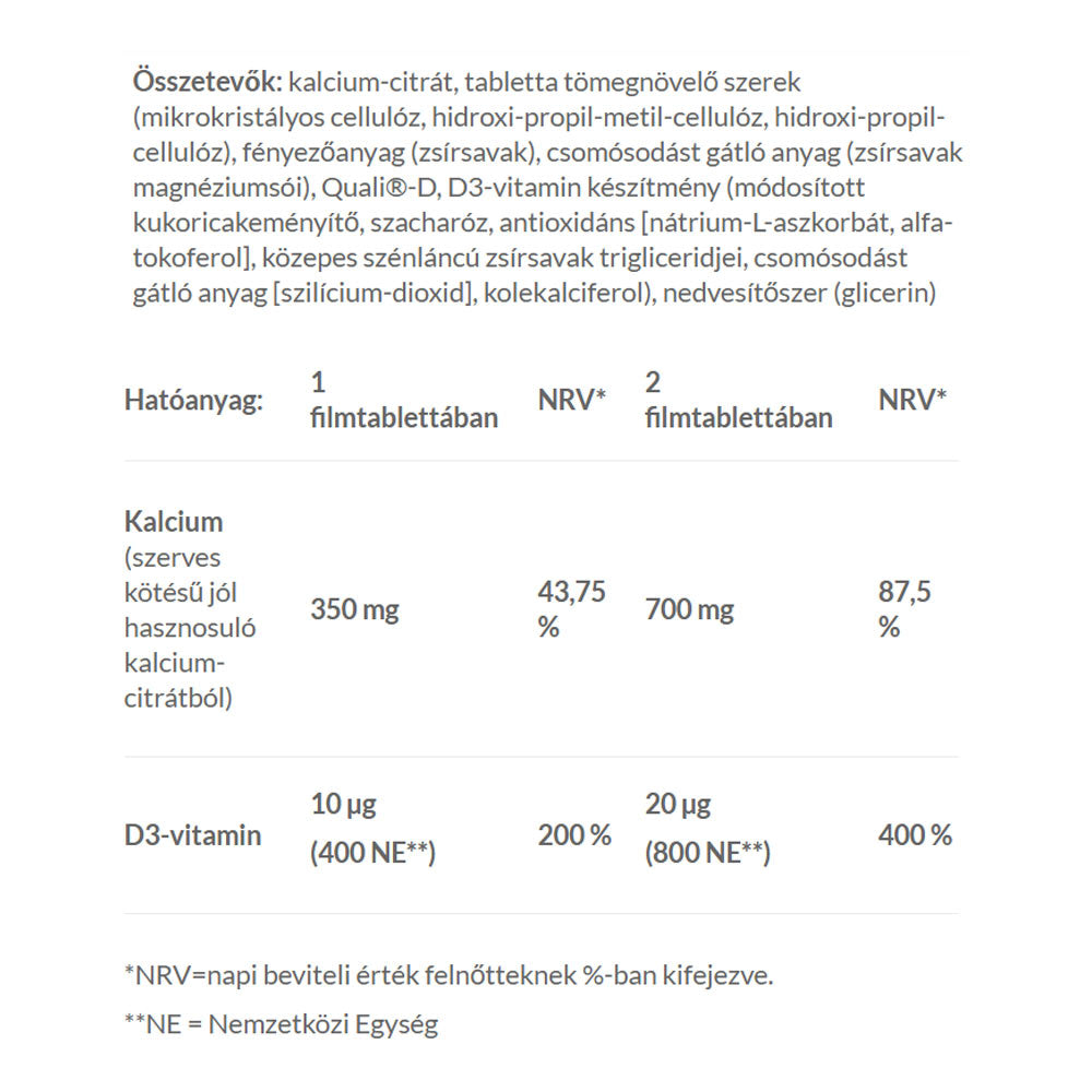 Organic Calcium + D3 baksida näringsfakta