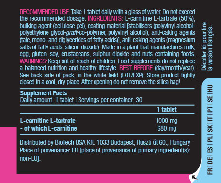 BioTechUSA L-Carnitine ingredienser etikett