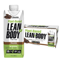 Labrada Lean Body Plant-Based Protein Shake in Chocolate flavor, vegan, gluten-free, with no artificial additives.