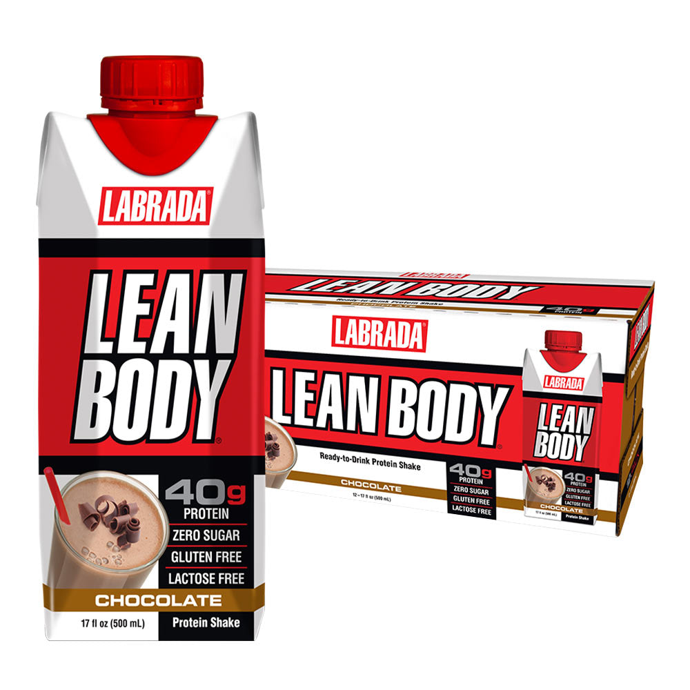 Labrada Lean Body ready-to-drink protein shake in chocolate flavor, 40g protein, zero sugar, lactose-free.