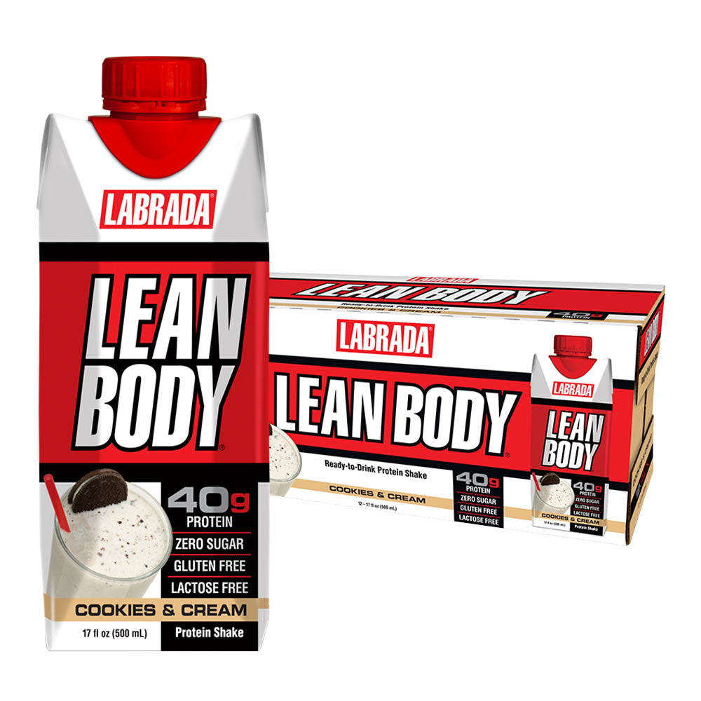 Labrada Lean Body Cookies & Cream protein shake, ready-to-drink with 40g protein and zero sugar.