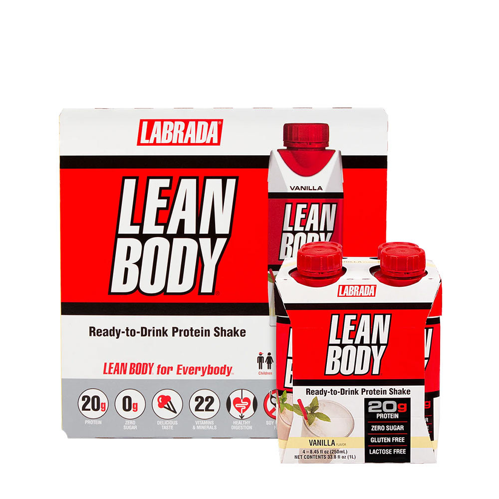 Labrada Lean Body ready-to-drink protein shake packaging with two cartons in vanilla flavor.