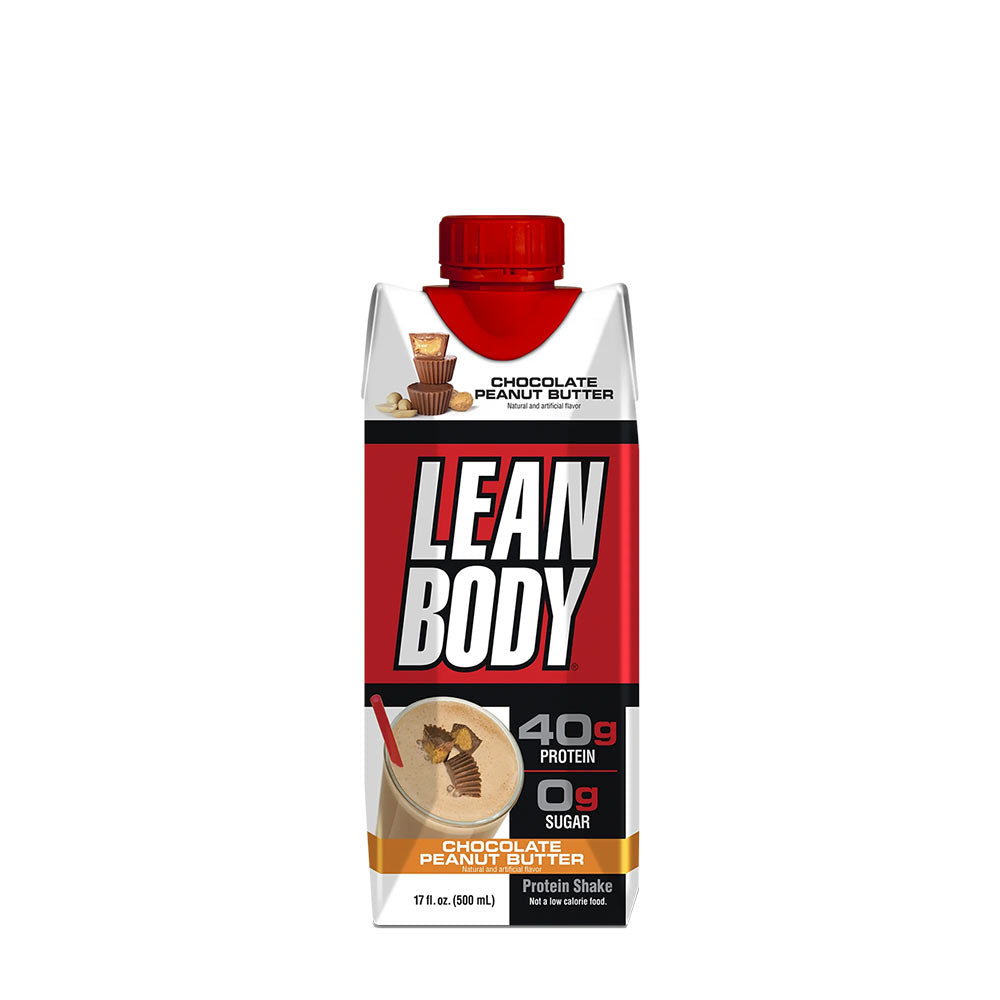 Labrada Lean Body Ready-to-Drink Protein Shake Chocolate Peanut Butter flavor with 40g protein and 0g sugar.