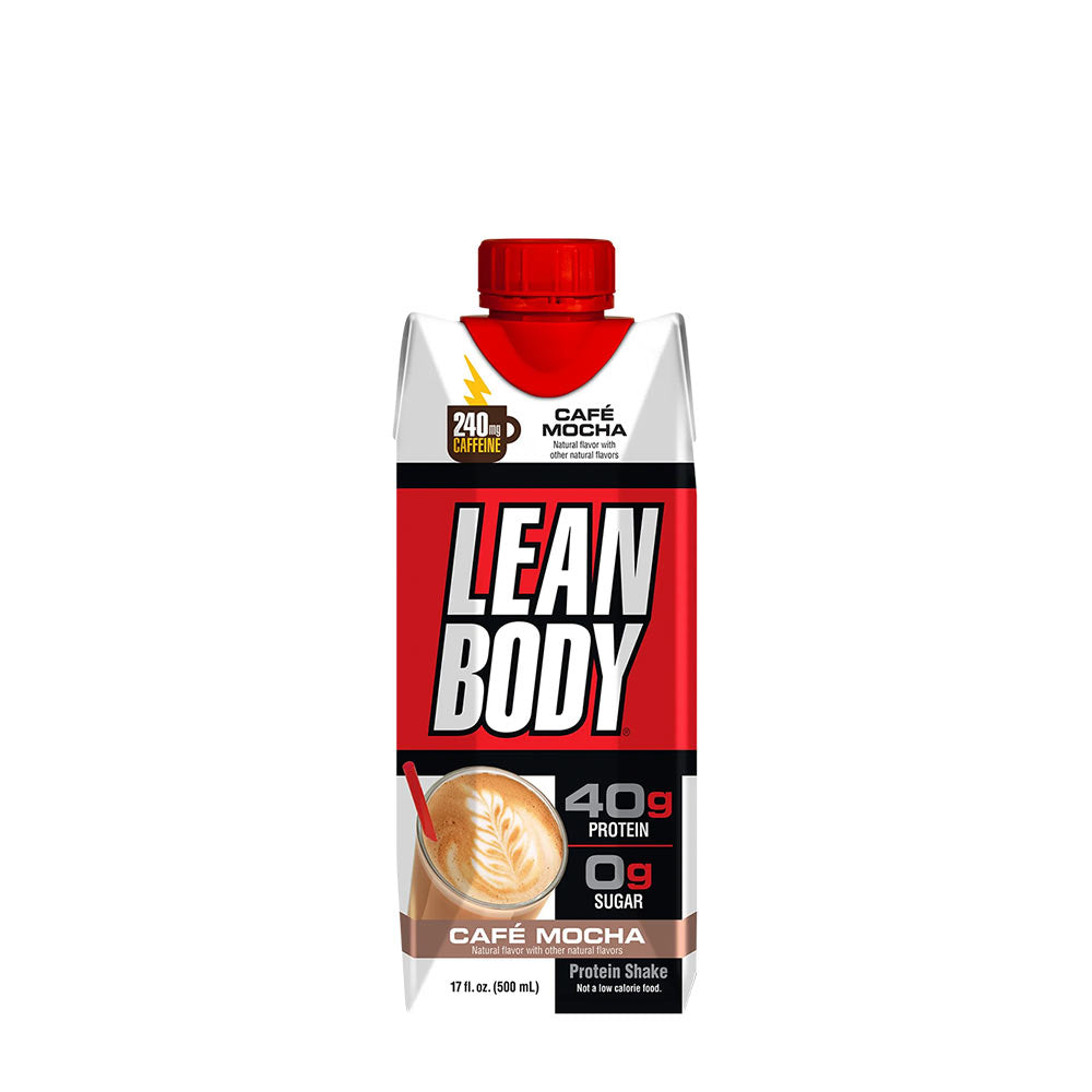 Labrada Lean Body Ready-to-Drink Protein Shake in Café Mocha flavor with 40g protein and 0g sugar.
