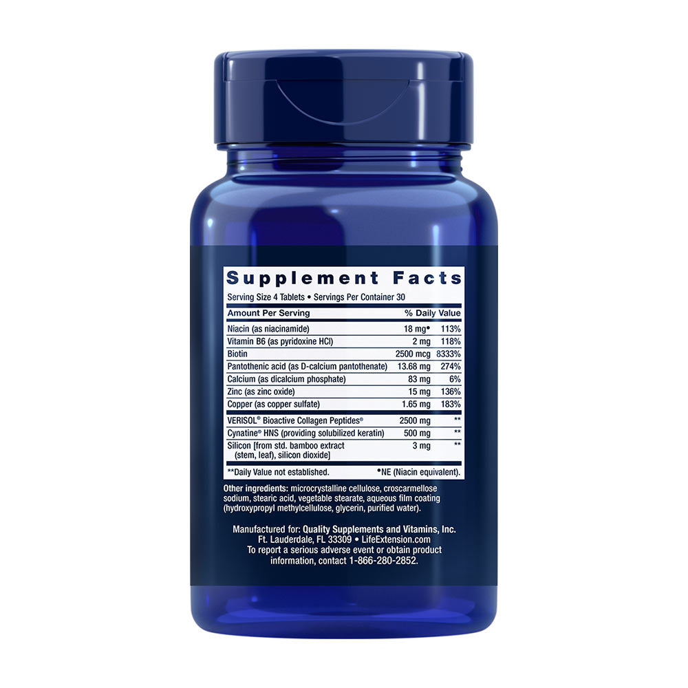 Life Extension Hair, Skin & Nails Collagen Plus innehållsdetalj