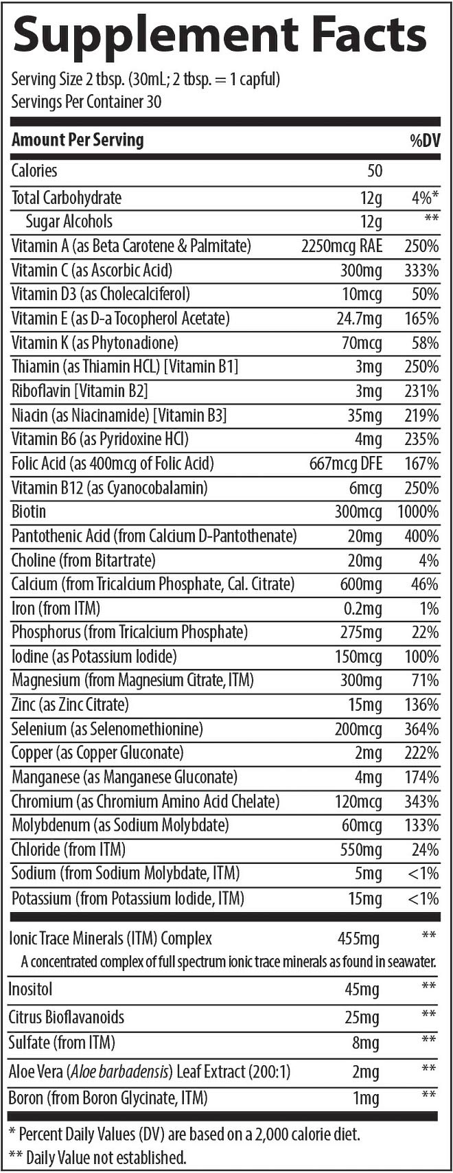 Trace Minerals - Liquid Vitamin-Mineral ingredienser