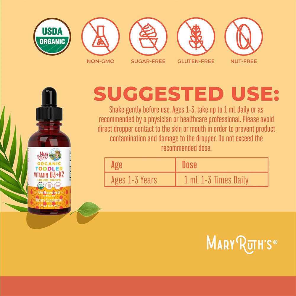 MaryRuth's - Mary Ruth's Toddler Vitamin D3+K2 Organic Liquid Drops
