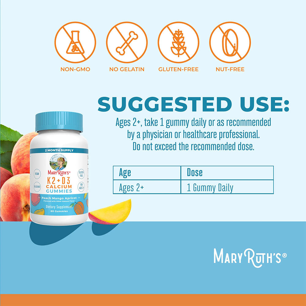 MaryRuth's - K2 + D3 Calcium Gummies - Peach Mango Apricot - 60 Gummies