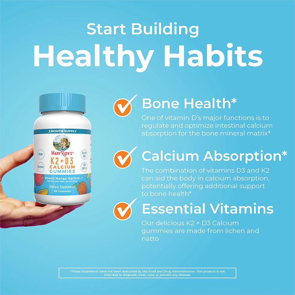 MaryRuth's - K2 + D3 Calcium Gummies - Peach Mango Apricot - 60 Gummies