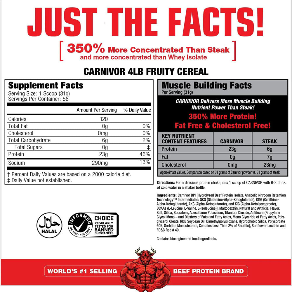 MuscleMeds Carnivor näringsfakta-etikett