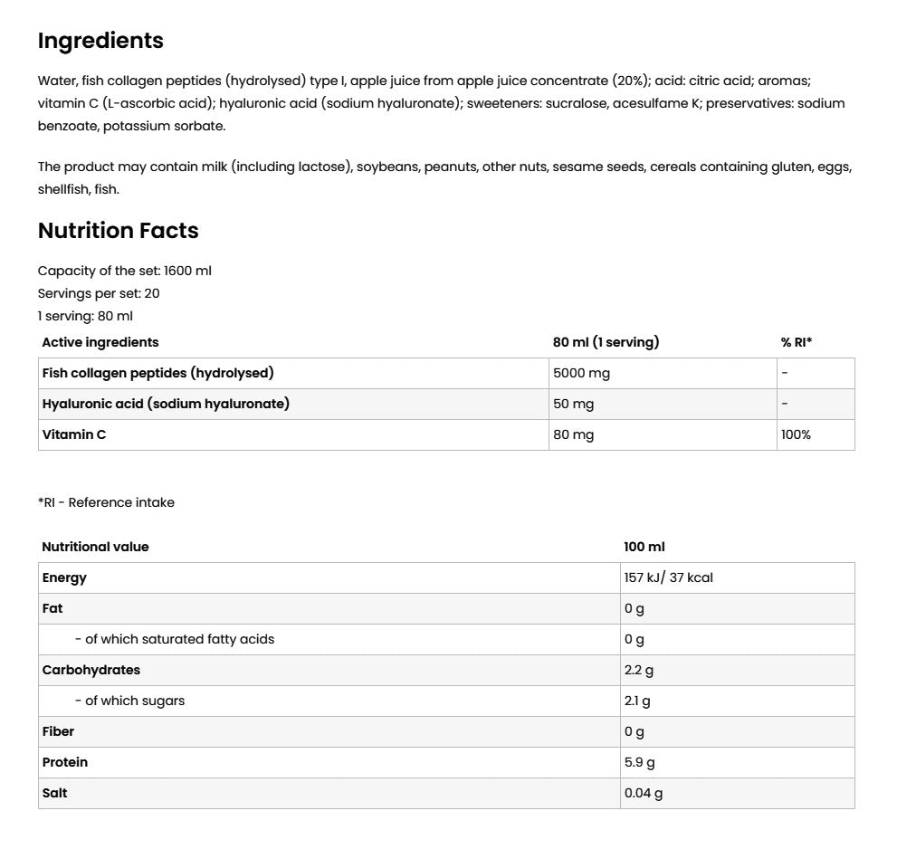 OstroVit Marine Collagen Shot ingredienser