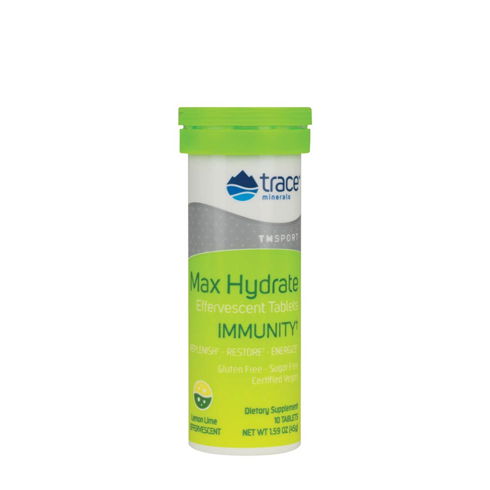 Trace Minerals - Max-Hydrate Immunity - Lemon Lime - 10 Effervescent Tabs - 10 Tabs (1.59oz / 45g)