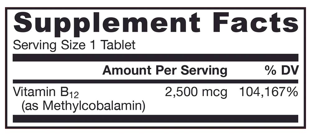 Jarrow Formulas Methyl B-12 baksida näringsfakta