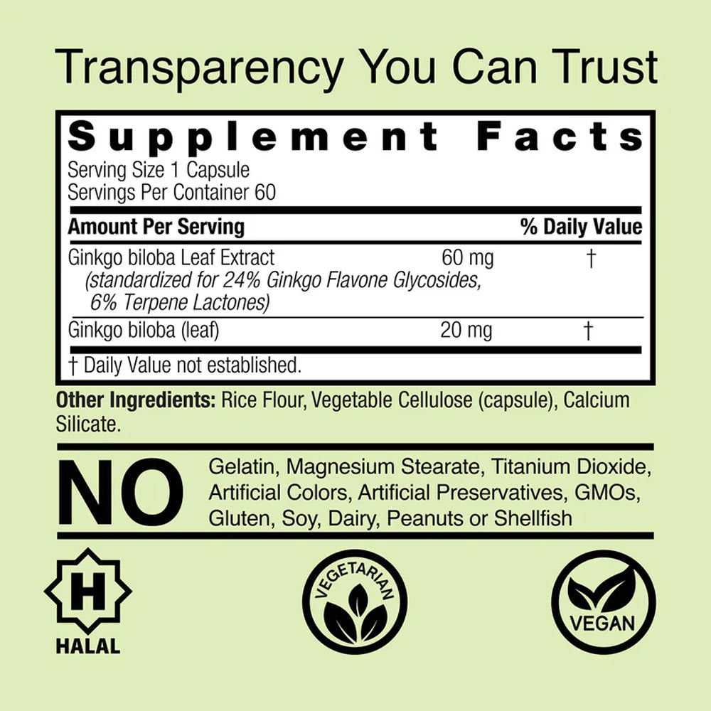 Nature's Answer Ginkgo Leaf 2000mg baksida
