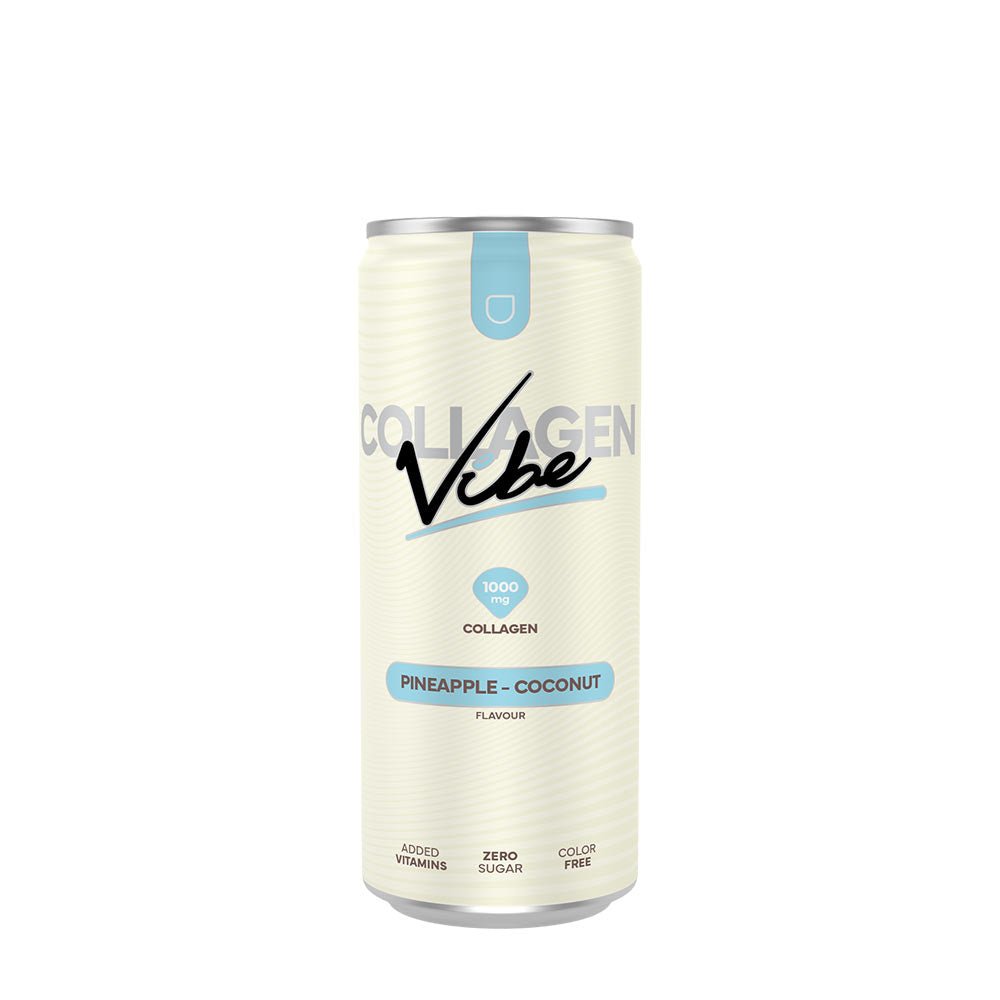 Nanosupps Collagen Vibe drink can with pineapple-coconut flavor, zero sugar, and 1000mg collagen.