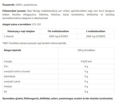 Vitamin C-pulver – 250g baksida näringsinformation