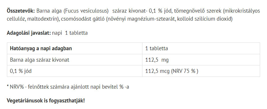 Fucus Brunalg baksida med näringsfakta