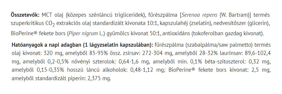 Saw Palmetto Oil – 60 mjuka kapslar baksida näringsfakta