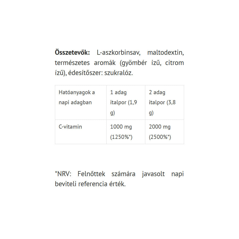 Organic Vitamin C Powder baksida näringsfakta