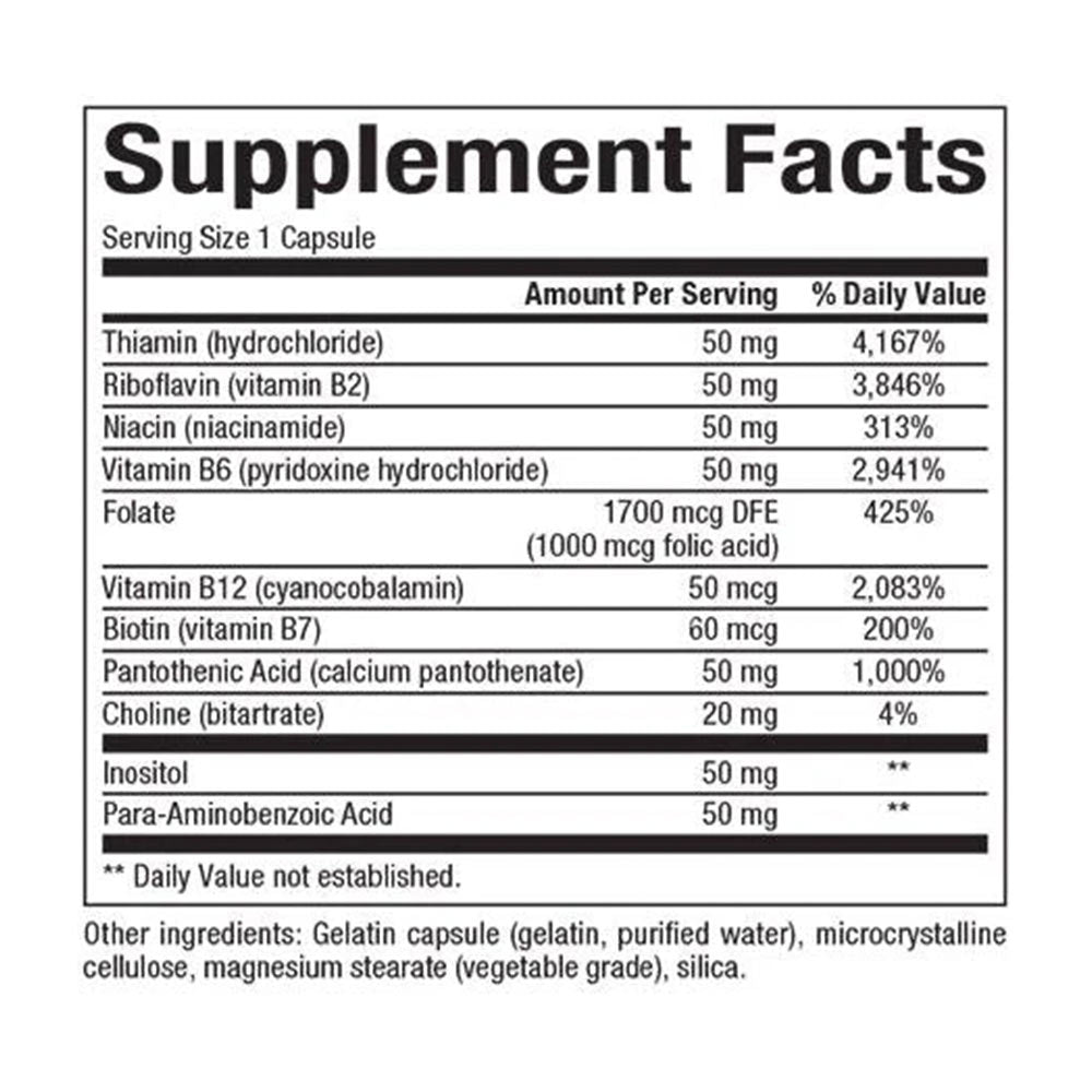 High Potency B Complex baksida med näringsfakta