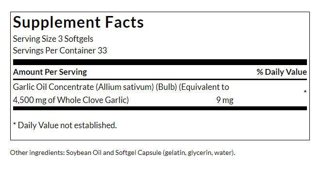 Garlic Oil – 1500 mg ingredienser lista