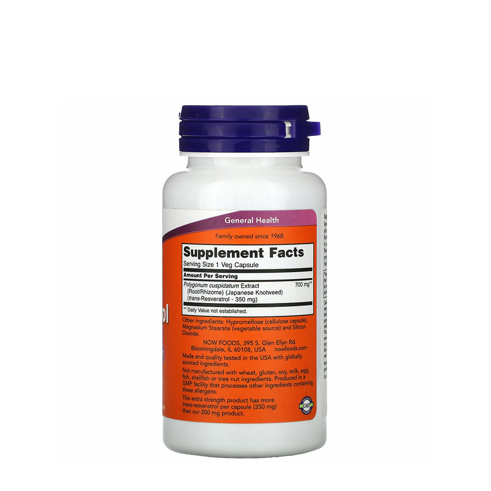 NOW Foods Resveratrol baksida med näringsfakta