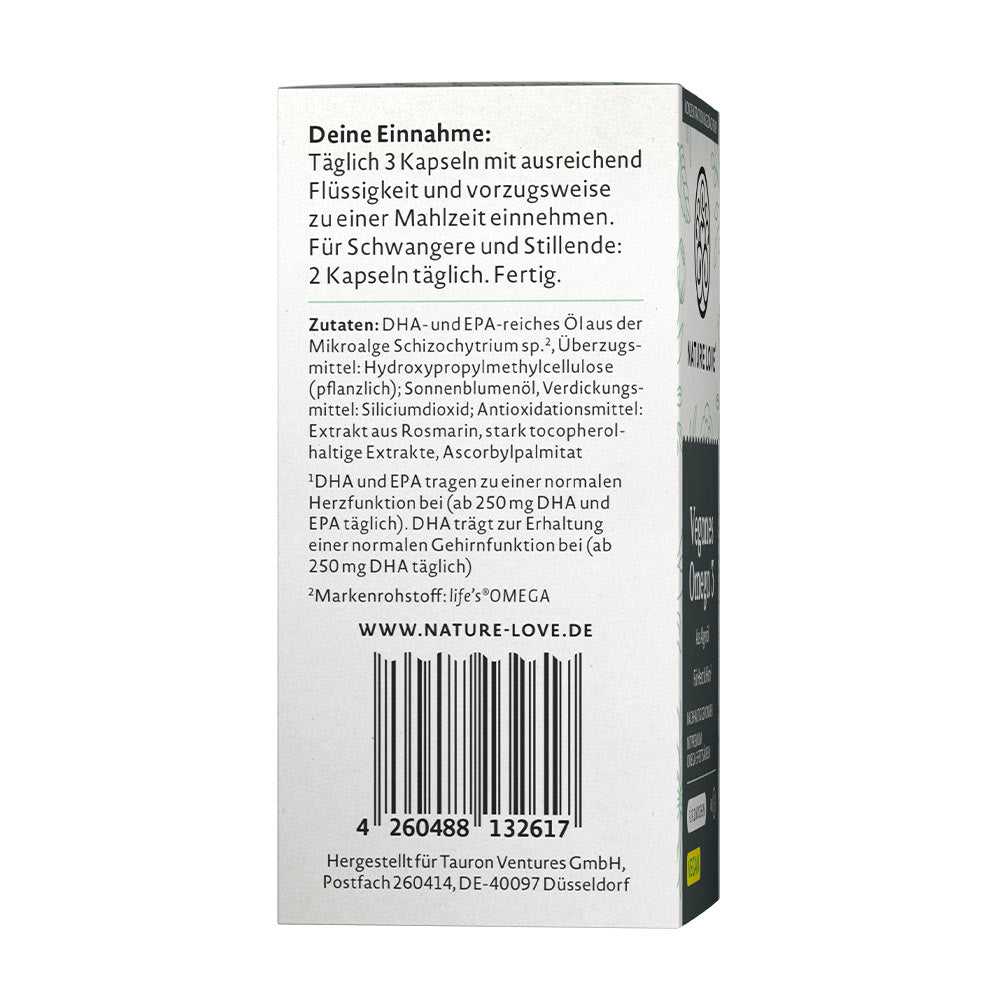 Vegan Omega-3 Algeolja ingredienser etikett