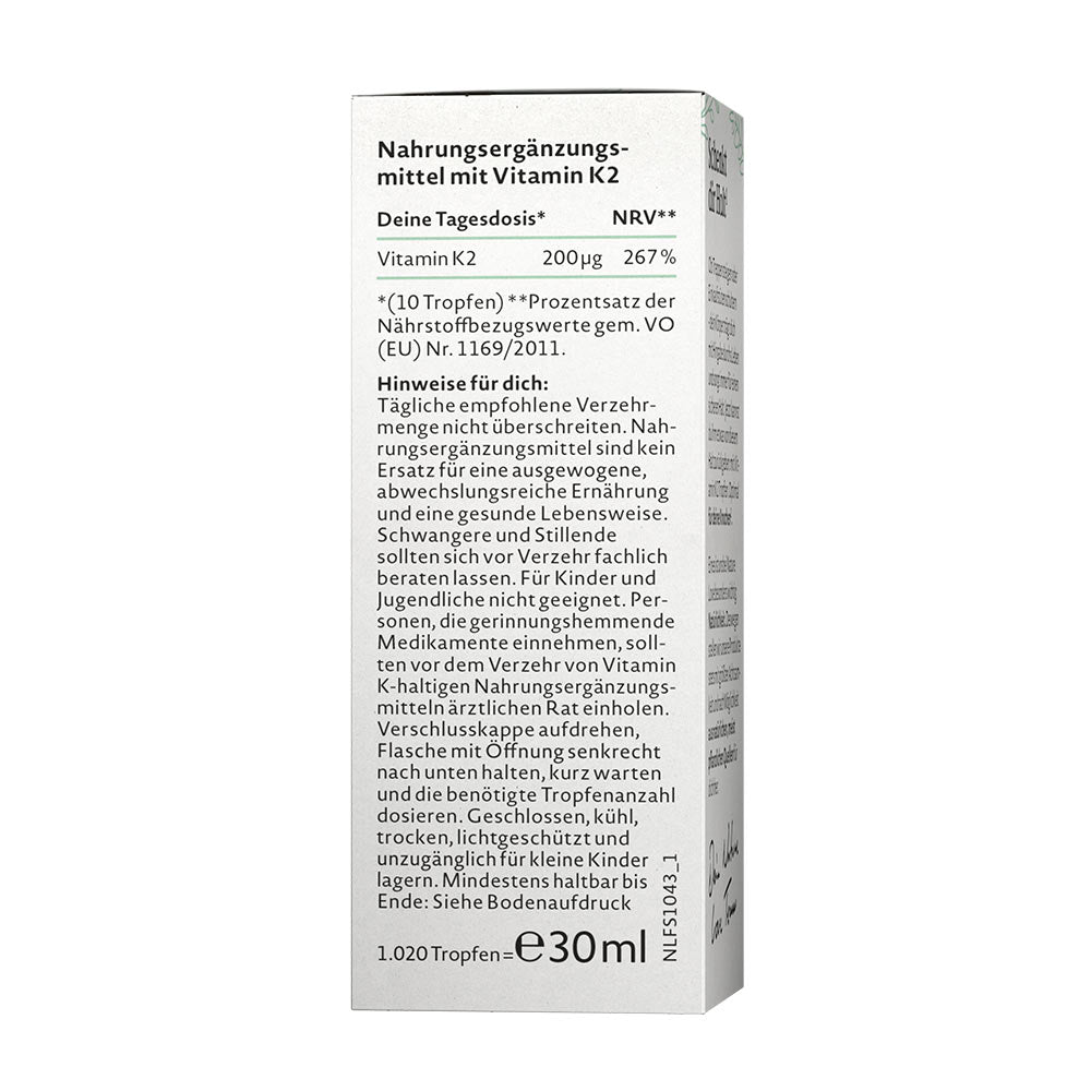 Vitamin K2 Drops baksida med näringsfakta