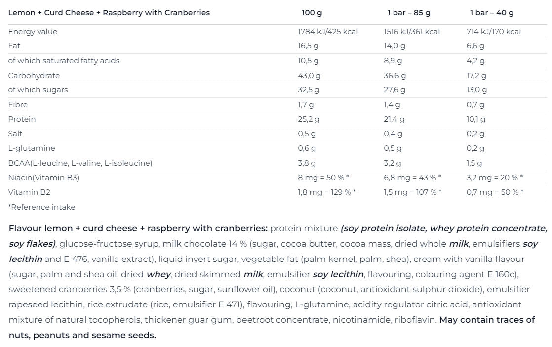 Nutrend - Excellent Protein Bar - Lemon, Curd & Raspberry - 1 Bar
