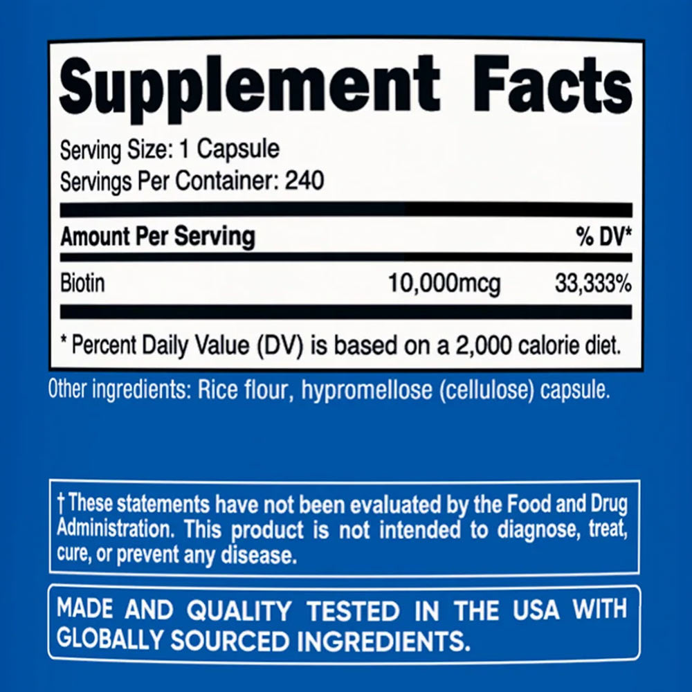 Biotin Vitamin B7 10,000mcg baksida näringsfakta
