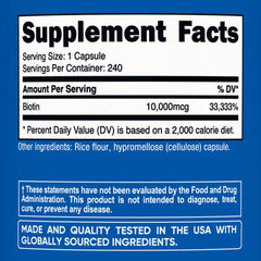 Biotin Vitamin B7 10,000mcg baksida näringsfakta