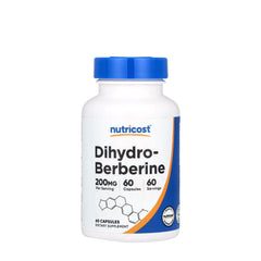 Nutricost Dihydroberberine 200 mg dietary supplement bottle with 60 vegan capsules.